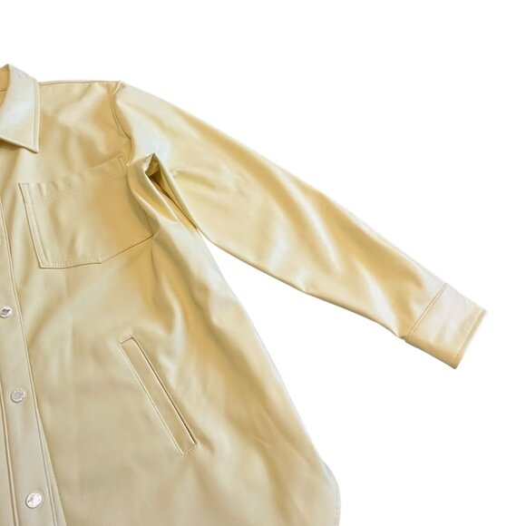 Calvin Klein Vegan Faux Leather Butter Yellow Snap Down Jacket Shacket Large - Picture 5 of 13